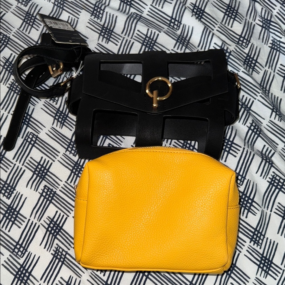 Black and Yellow Geometric Crossbody Bag with Silver Detail - Picture 4 of 5